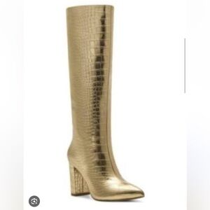 Gold Embossed Heeled Boots